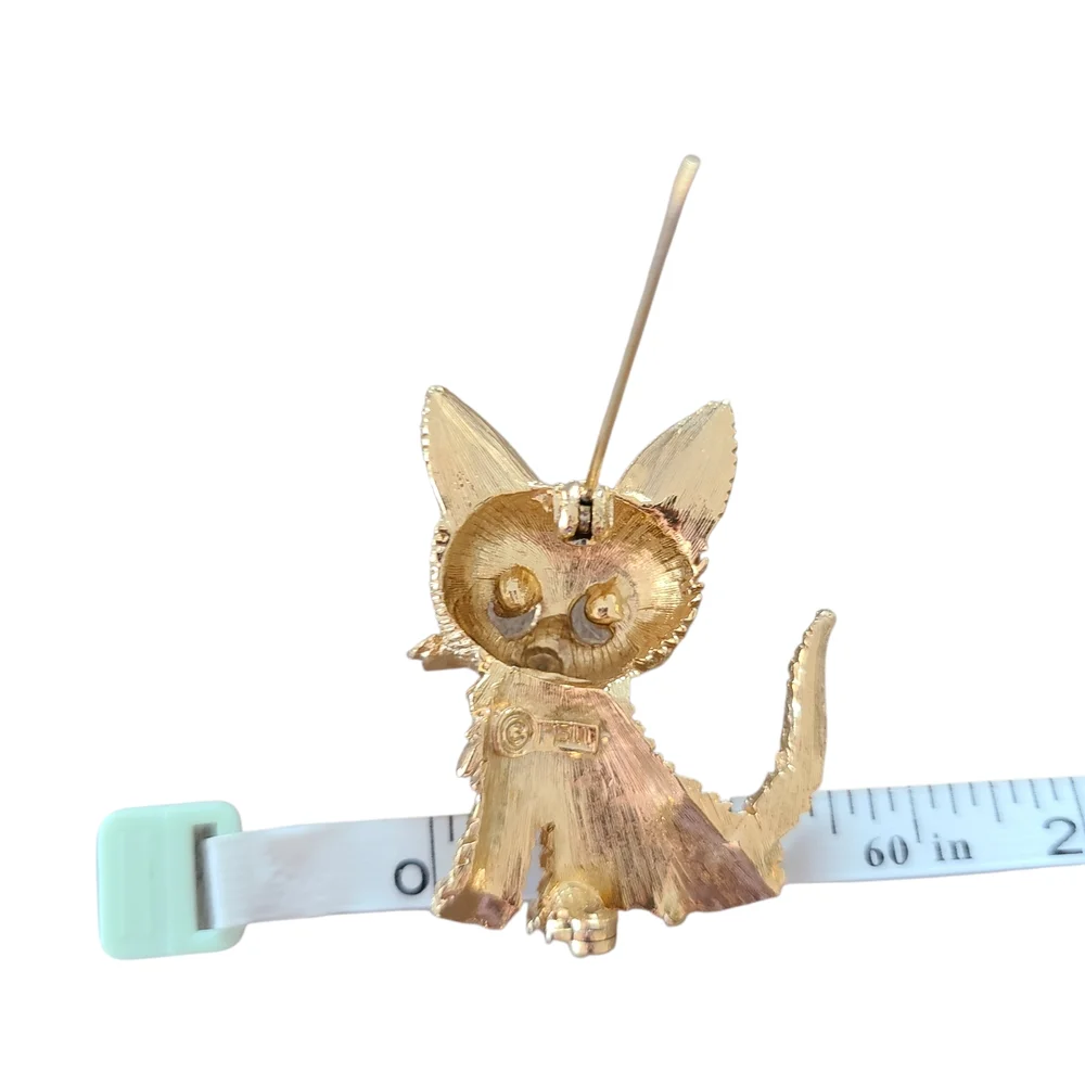 Vintage Pell Cat Brooch Pin, Gold Toned